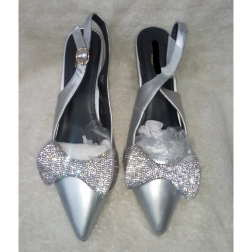 silver pointed block heels