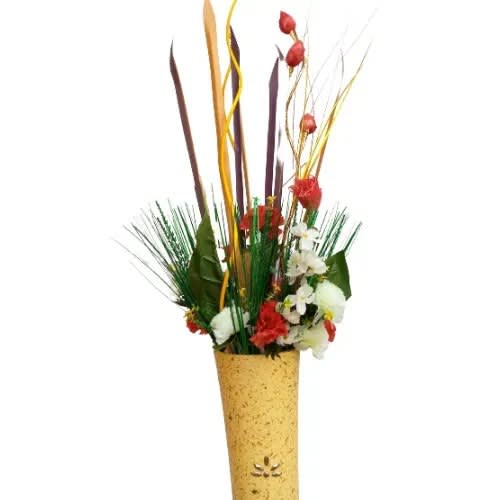 Polished Wood Flower Vase With Artificial Flower Big Konga Online