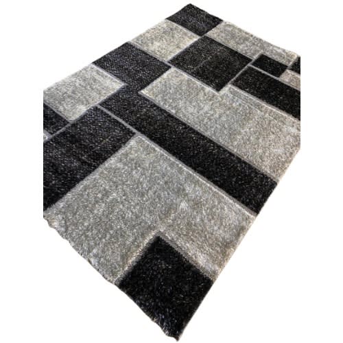 Royal Shaggy Fluffy Centre Rugsparse Block Patternblack & Grey5ft By