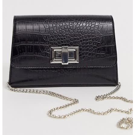 Croc Cross Body Bag With Twist Lock And Chain Detail Black Konga Online Shopping