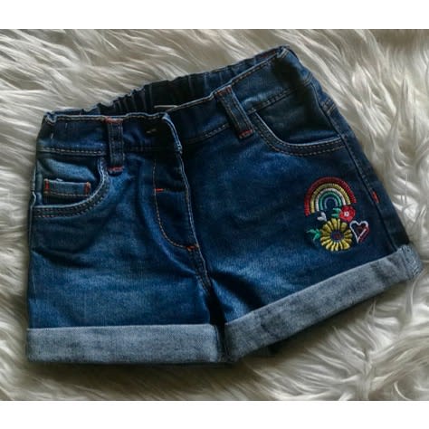 TU Blue Embroidered Denim Turn Up Shorts Blue Konga Online