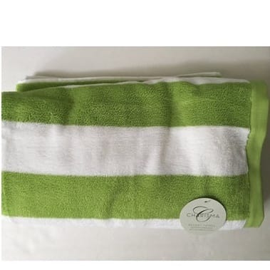 green and white towels