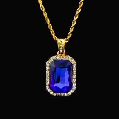 Iced Out Square Ruby Pendant Necklace 