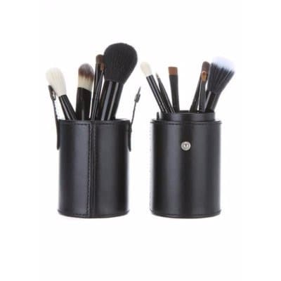 Natural Animal Hair Makeup Brush Set With Leather Holder 12