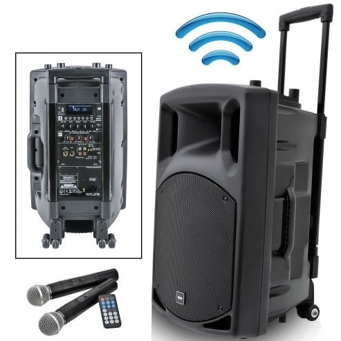 Rechargeable bluetooth public address shop system with wireless microphones