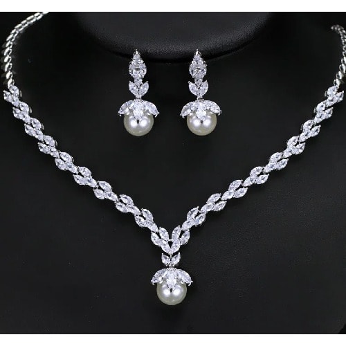 Cz Bridal Pearl Necklace Earrings Set Konga Online Shopping