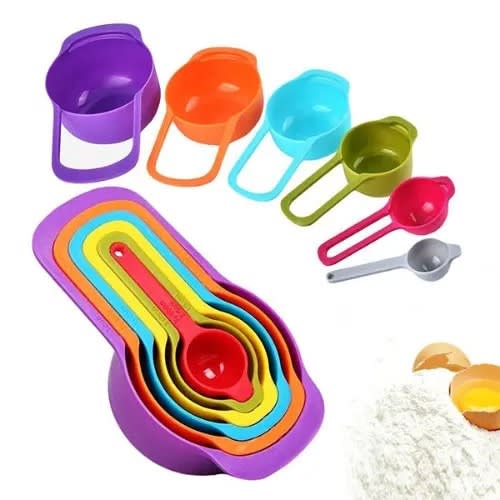 Colorful 6 Piece Kitchen Cooking Plastic Measuring Spoons & Cups Set
