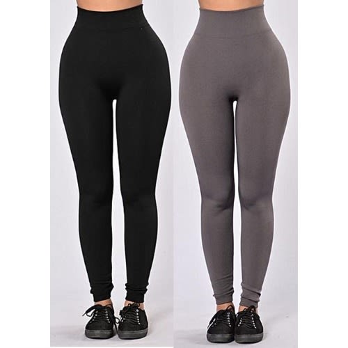 Fashion Front 2 In 1 High Waist Slimming Leggings Black & Grey