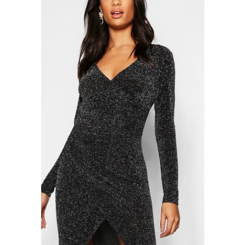 black shimmer midi dress