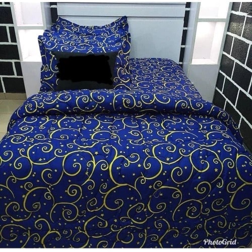 Blue And Yellow Floral Pattern Bedding Set 1 Duvet 1 Bed Sheet