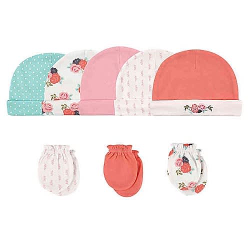 baby girl hat and mittens