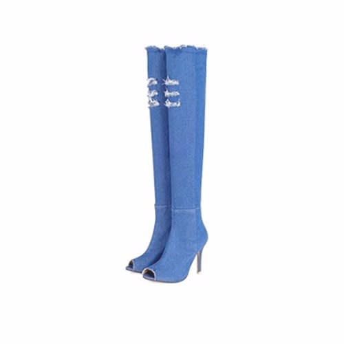 light blue thigh high boots