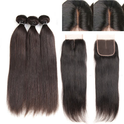 Peruvian Hair 3 Bundles With 4x4 Lace Closure Nature Color
