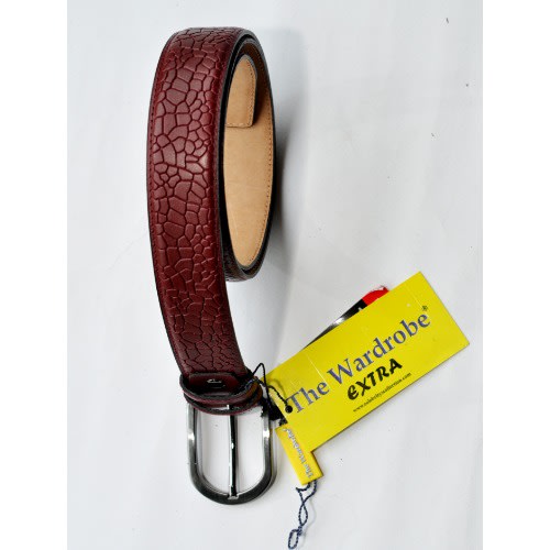 ADeals Men Crinkle Styled Leather Belt Wine mb 9625 Size 125 50
