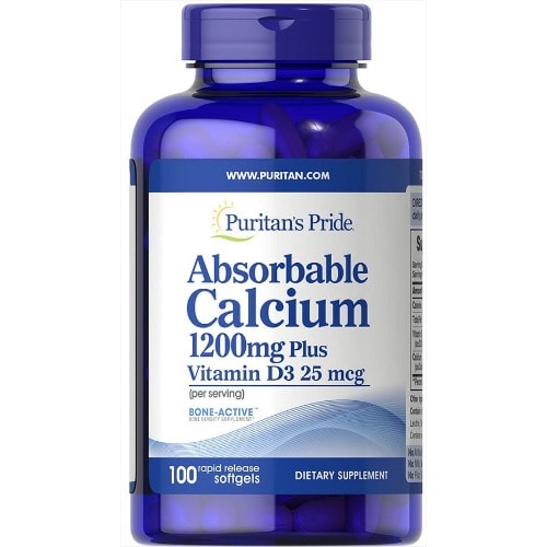 Absorbable Calcium 1200mg + Vitamin D3 25mcg (100 Softgels).