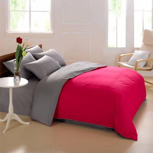 Plain Bedding Set Pink Grey 2 Free Anti Allergy Sleeping