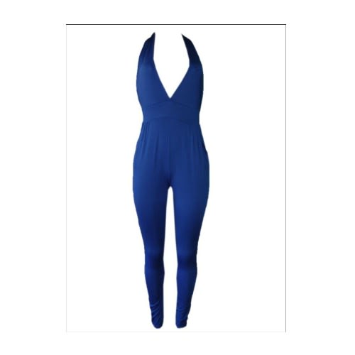 Plunging VNeck Halter Jumpsuit Royal Blue Konga Online Shopping