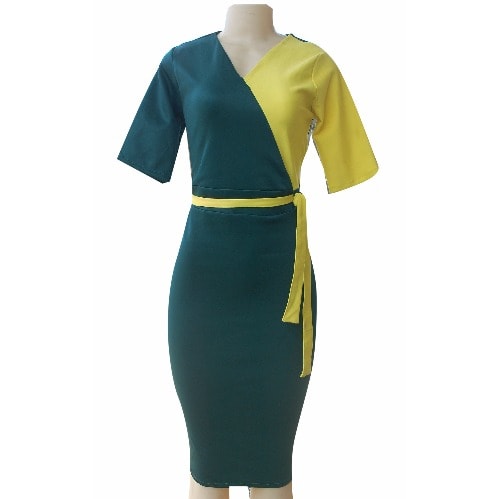 Two Tone Faux Wrap Pencil Dress Gown - Multicolour | Konga Online Shopping