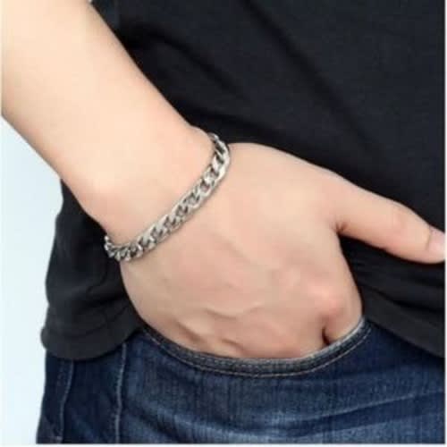 Fashion Front Men s Cuban Silver Hand Chain Bracelet Stainless