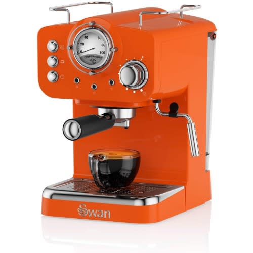 Swan Brand - Retro Pump Espresso Coffee Machine in Orange