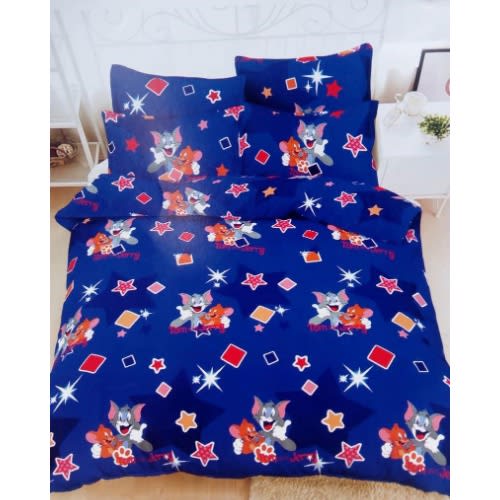 Tom Jerry Themed Bedsheet With 2 Pillowcases For Children