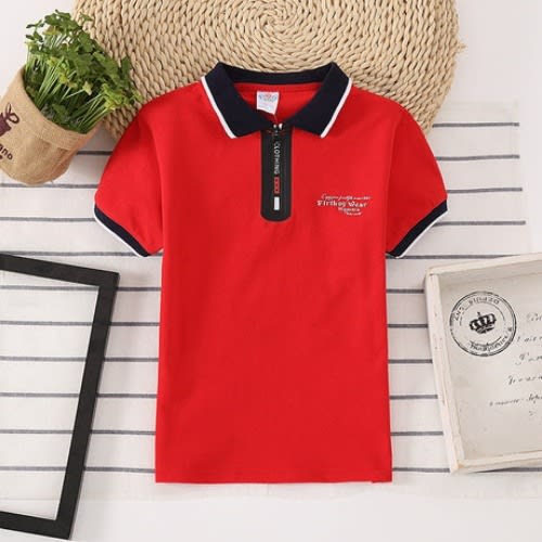 kid s zip collar t shirt red