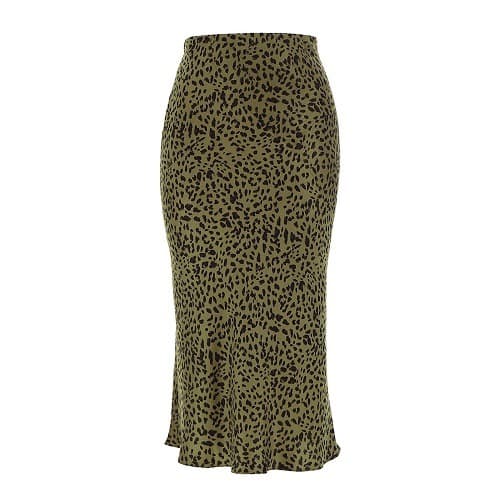 Khaki Animal Print Satin Column Midi Skirt Plus Size 18 To 22