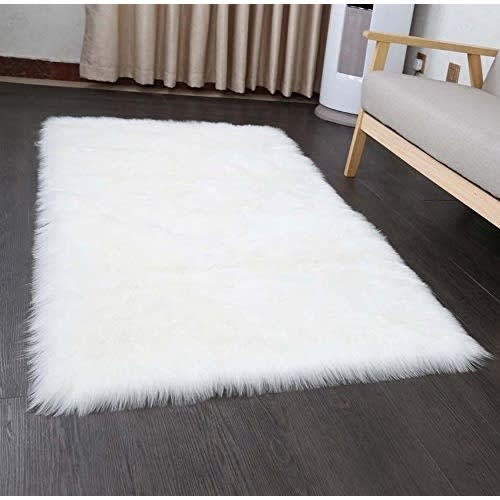 Soft Faux Fur White Area Rug 4ft By, Fur White Rug