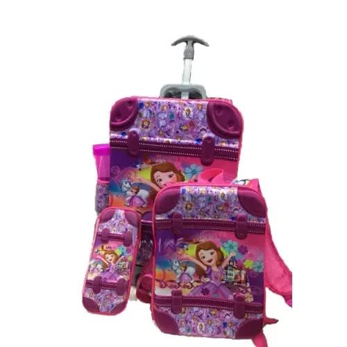 Princess 3D 4 In 1 Trolley Backpack School Bag Pink 16