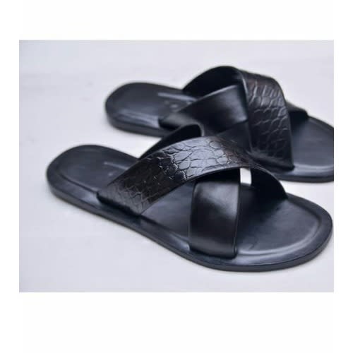 Crossed Leather Slippers - Black | Konga Online Shopping