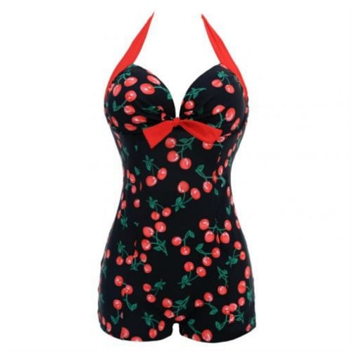 Cherry Print Underwire Plus Size Halter Tankini Swimsuits - Multicolour ...