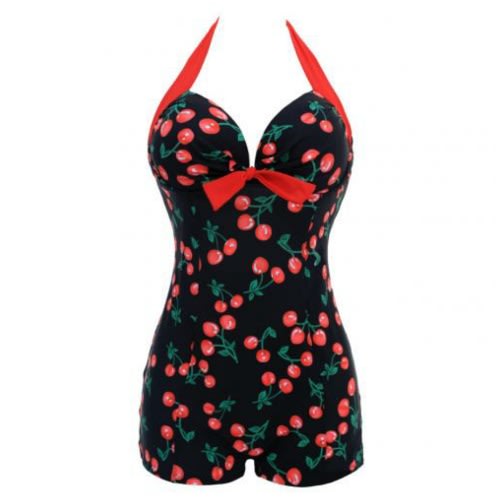 Cherry Print Underwire Plus Size Halter Tankini Swimsuits - Multicolour ...