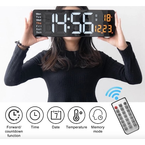 Large Screen Digital Rectangular Wall Clock - Black | Konga Online Shopping