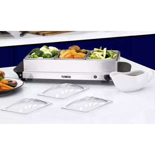 Tower 3tray Buffet Server And Plate Warmer With Adjustable Temperature