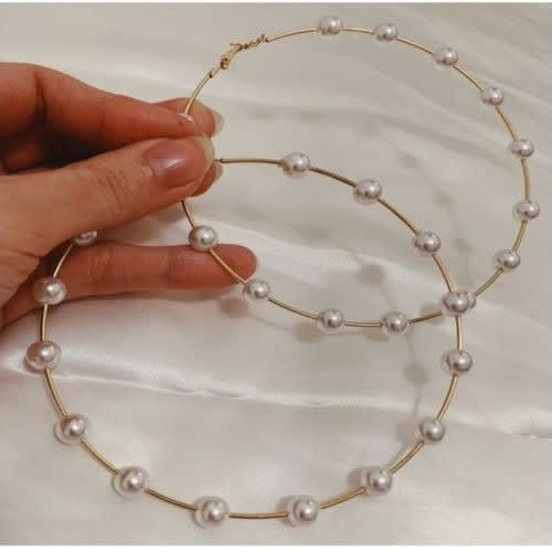 Big pearl cheap hoop earrings