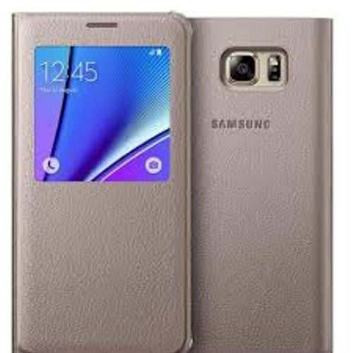 s view leather flip case for samsung galaxy note 5 gold