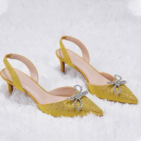 Yellow new arrivals rhinestone heels