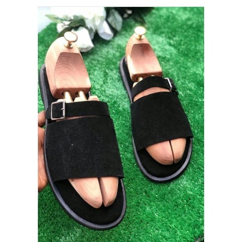 Fashion Front Male Suede Cover Slippers - Black