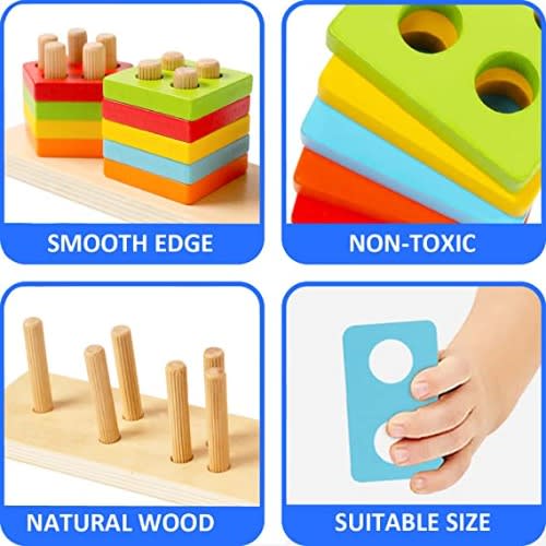 Montessori Wooden Sorting & Stacking Shape Colour Recognition Toys For Toddlers Konga Online