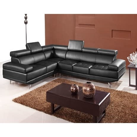 Ashlot Sectional Leather Konga, Black Leather Wrap Around Couch