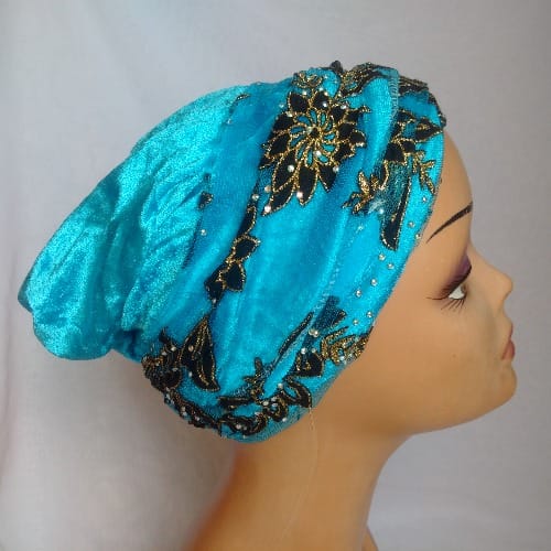 Double Wrap Laced Turban Head Wrap - Turquoise Blue | Konga Online Shopping
