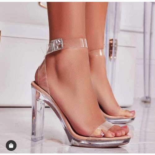 Transparent Ankle Strap Chunky Heels