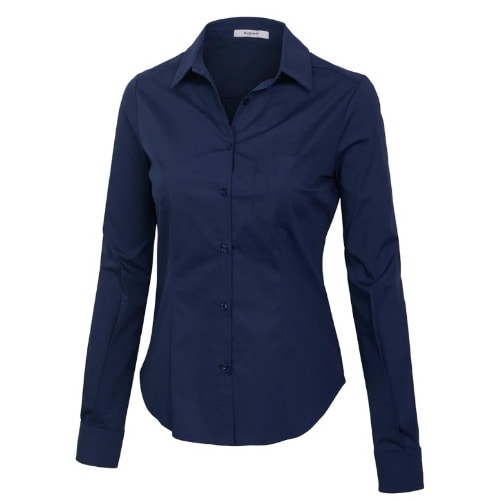 Navy blue dress shirt womens sale