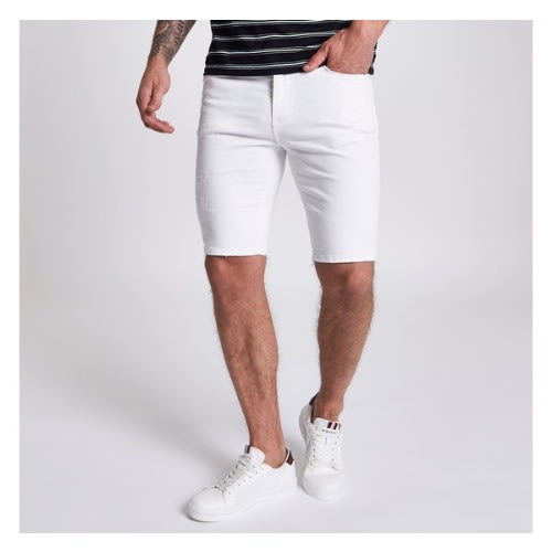 Men's Side Ripped Stretched Jeans Short - White | Konga Online Shopping