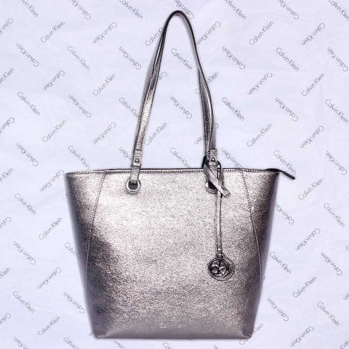 silver tote bag with zip
