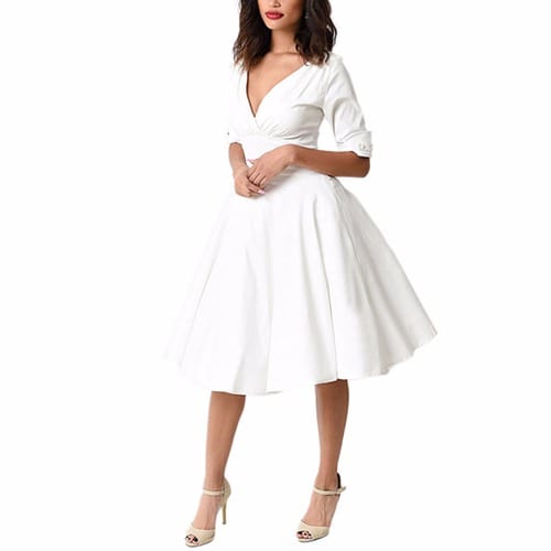 short white flare dress