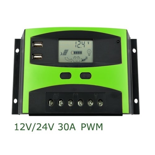Solar Charge Controller-12V/24V 30A PWM+Dual USB Port.
