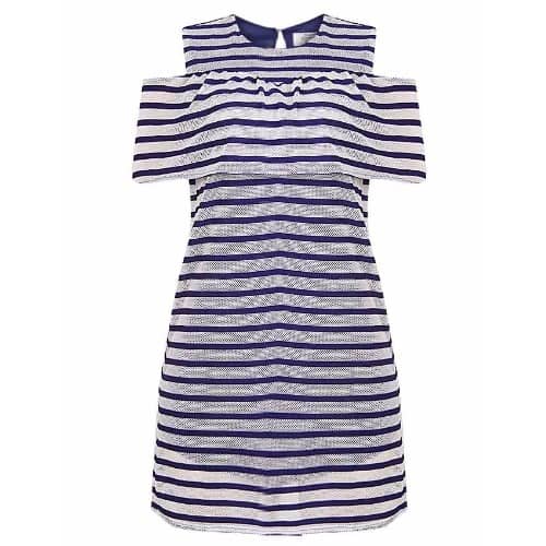 blue and white striped shift dress