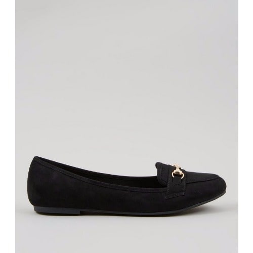 black loafers with gold bar