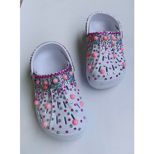 Pink cheap bedazzled crocs